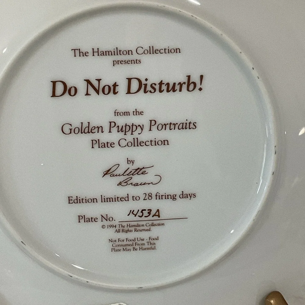 VTG Golden Puppies Collector Plate Dog Portrait Decorative Wall Plate Gold Rim